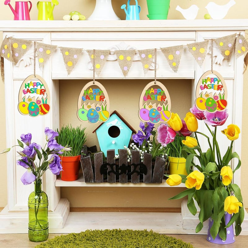 Sophena Large Size 7 inch Wooden Easter Ornaments to Paint, Wooden Happy Easter Cutouts DIY Blank Unfinished Round Spring Wood Discs Ornament for Crafts Hanging Decorations 10PCS - Image 4